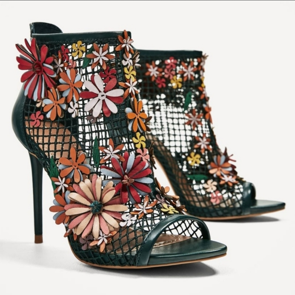 Zara - Green Floral Mesh Heels